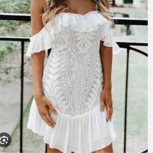 VICI Bouquet Toss Lace Off the Shoulder Pleated Ruffle Dress